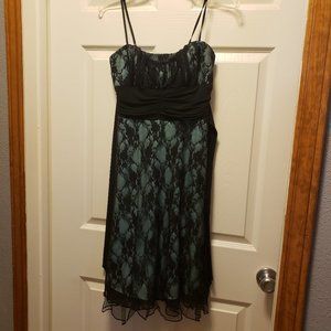 Short Aqua green with black lace overlay formal dress